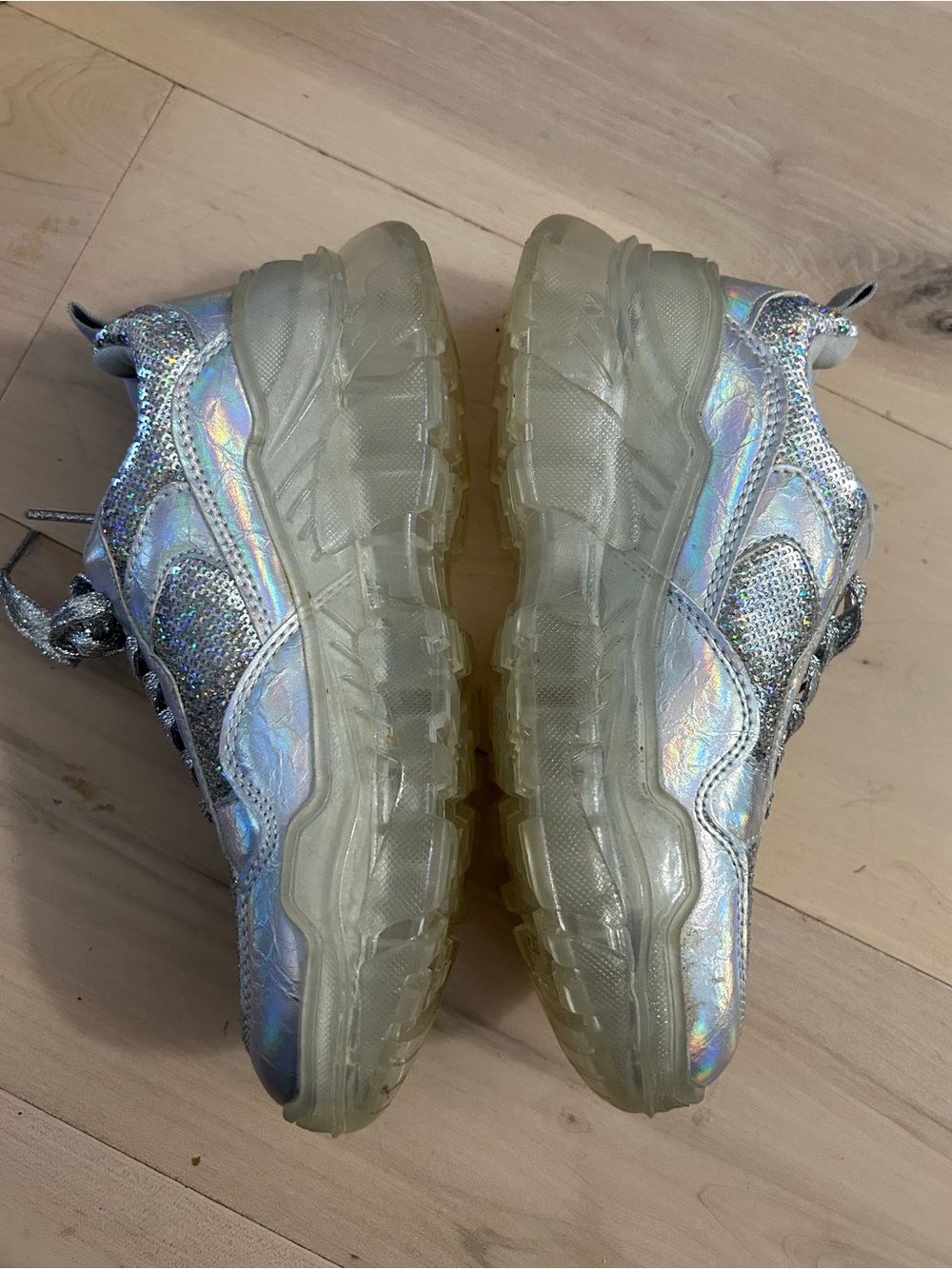 Lucky Step Iridescent Sequin Silver Low Platform Sneakers Size 6 - Picture 5 of 13